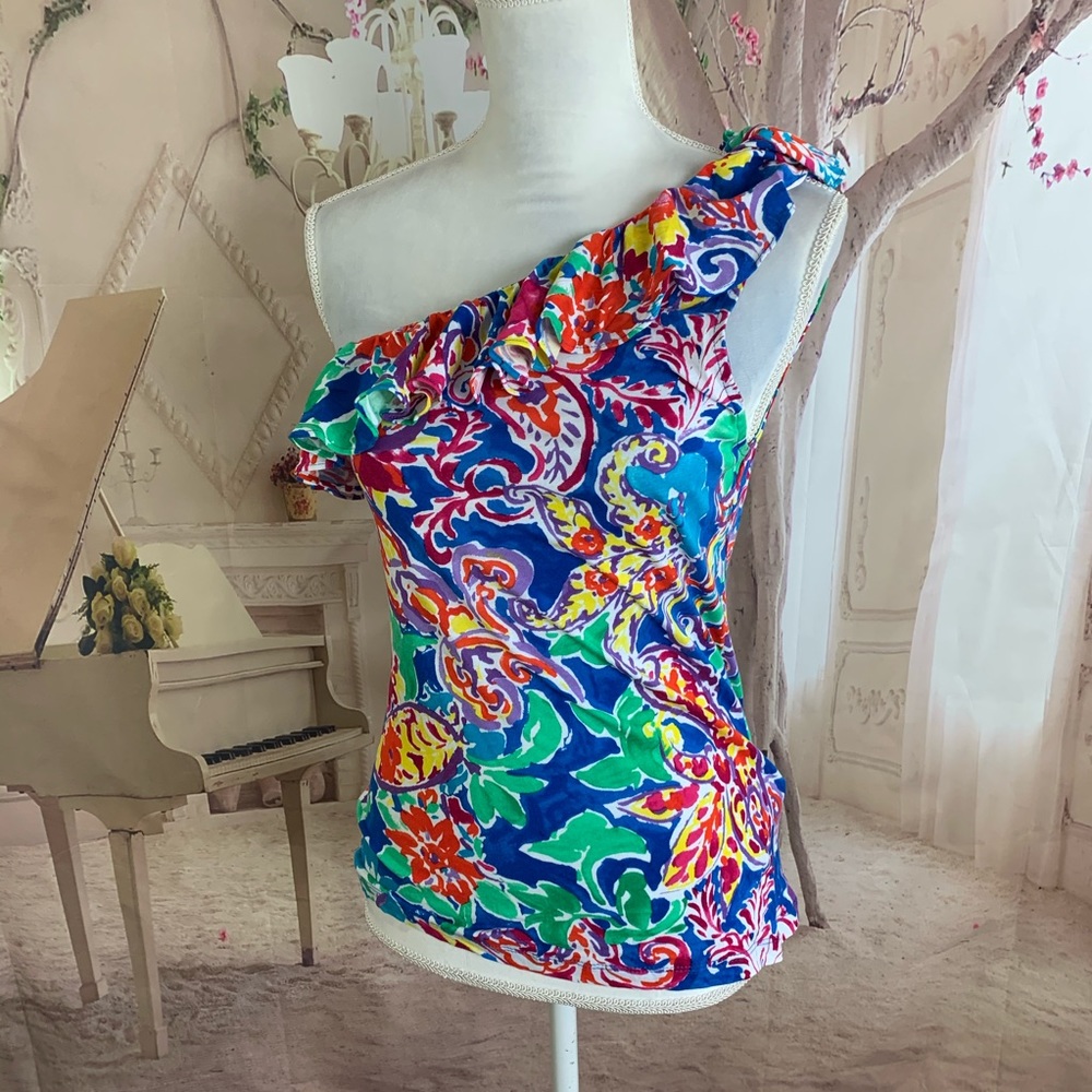 NEW Lauren Ralph Beach Royal Cold shoulder Ruffle - Picture 4 of 10